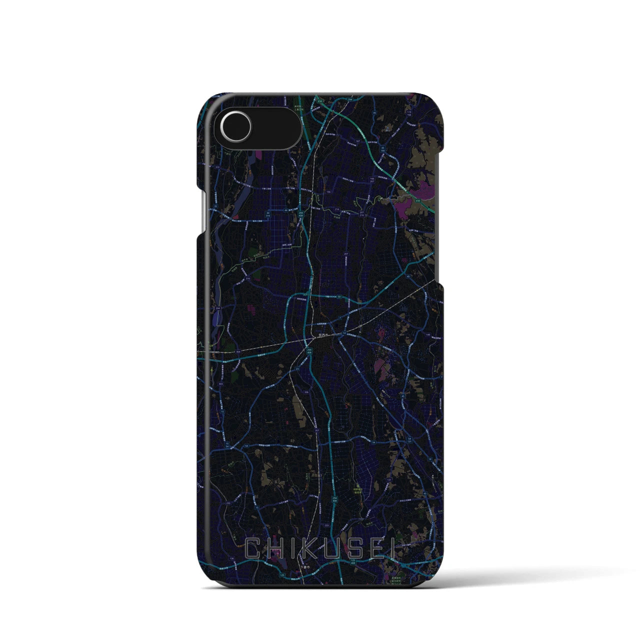 【筑西】地図柄iPhoneケース（バックカバータイプ・ブラック）iPhone SE（第3 / 第2世代） / 8 / 7 / 6s / 6 用
