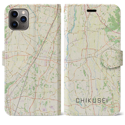 【筑西（茨城県）】地図柄iPhoneケース（手帳タイプ）ナチュラル・iPhone 11 Pro Max 用