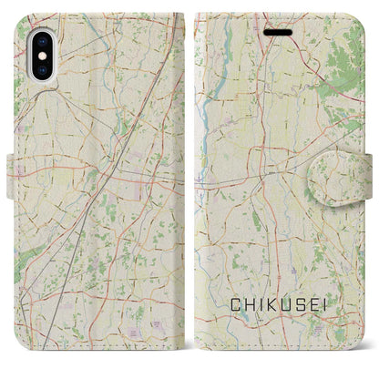【筑西（茨城県）】地図柄iPhoneケース（手帳タイプ）ナチュラル・iPhone XS Max 用