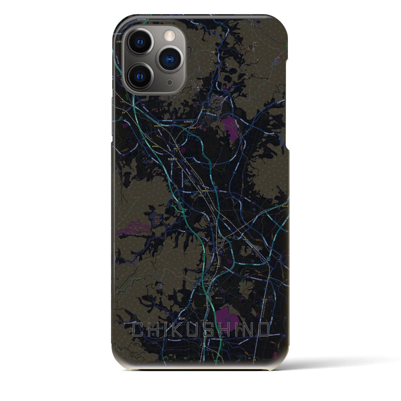 【筑紫野】地図柄iPhoneケース（バックカバータイプ・ブラック）iPhone 11 Pro Max 用