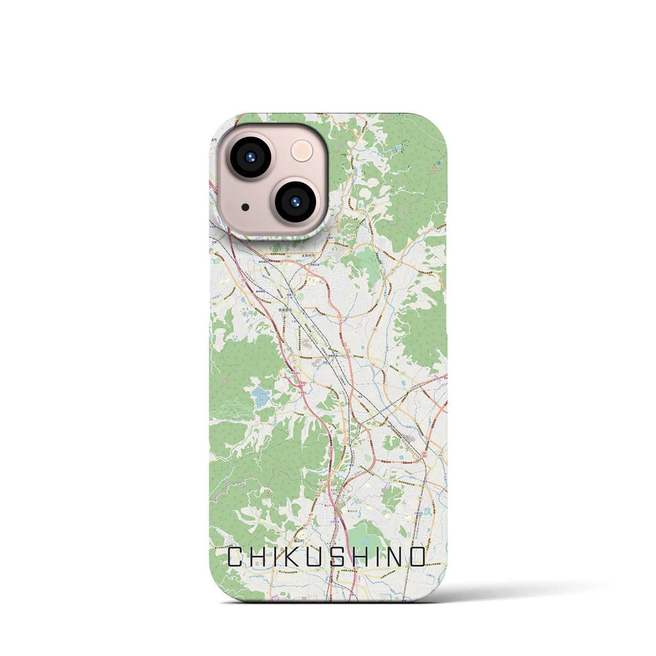 【筑紫野】地図柄iPhoneケース（バックカバータイプ・ナチュラル）iPhone 13 mini 用