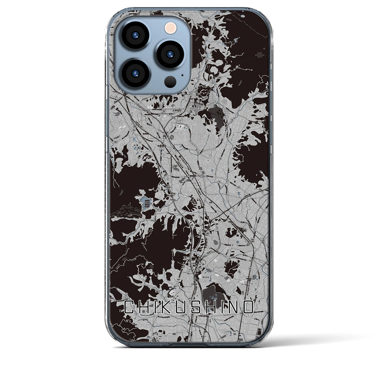 【筑紫野】地図柄iPhoneケース（クリアタイプ・モノトーン）iPhone 13 Pro Max 用