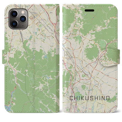 【筑紫野（福岡県）】地図柄iPhoneケース（手帳タイプ）ナチュラル・iPhone 11 Pro Max 用