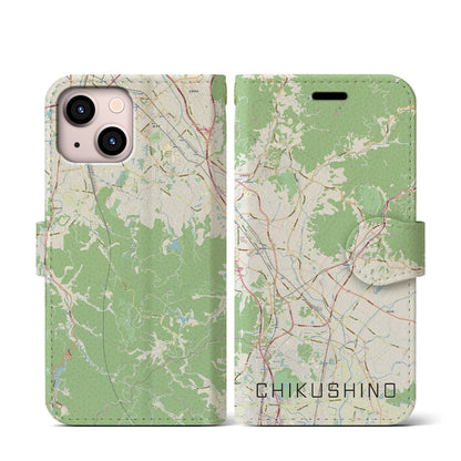 【筑紫野（福岡県）】地図柄iPhoneケース（手帳タイプ）ナチュラル・iPhone 13 mini 用