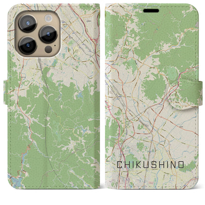 【筑紫野（福岡県）】地図柄iPhoneケース（手帳タイプ）ナチュラル・iPhone 14 Pro Max 用