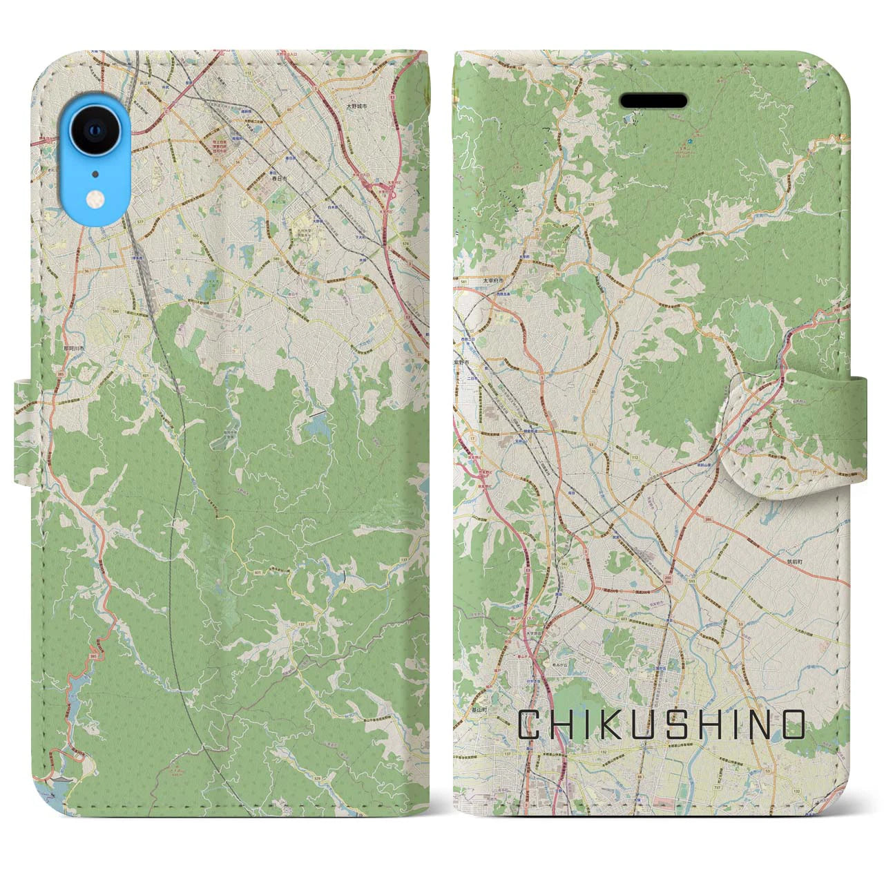 【筑紫野】地図柄iPhoneケース（手帳両面タイプ・ナチュラル）iPhone XR 用