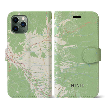 【茅野（長野県）】地図柄iPhoneケース（手帳タイプ）ナチュラル・iPhone 11 Pro 用