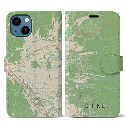 【茅野（長野県）】地図柄iPhoneケース（手帳タイプ）ナチュラル・iPhone 13 用