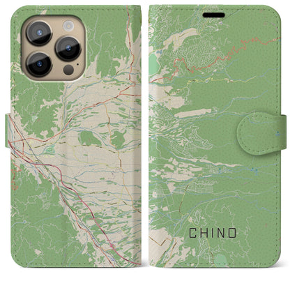 【茅野（長野県）】地図柄iPhoneケース（手帳タイプ）ナチュラル・iPhone 14 Pro Max 用