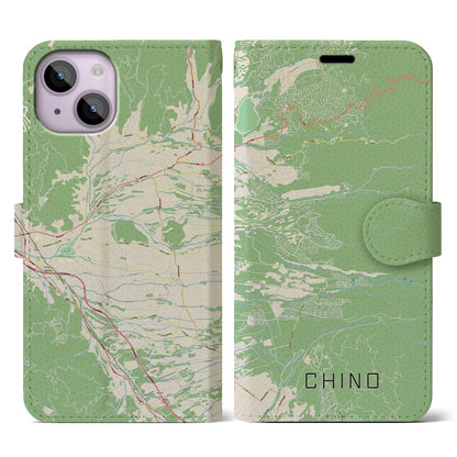 【茅野（長野県）】地図柄iPhoneケース（手帳タイプ）ナチュラル・iPhone 14 用