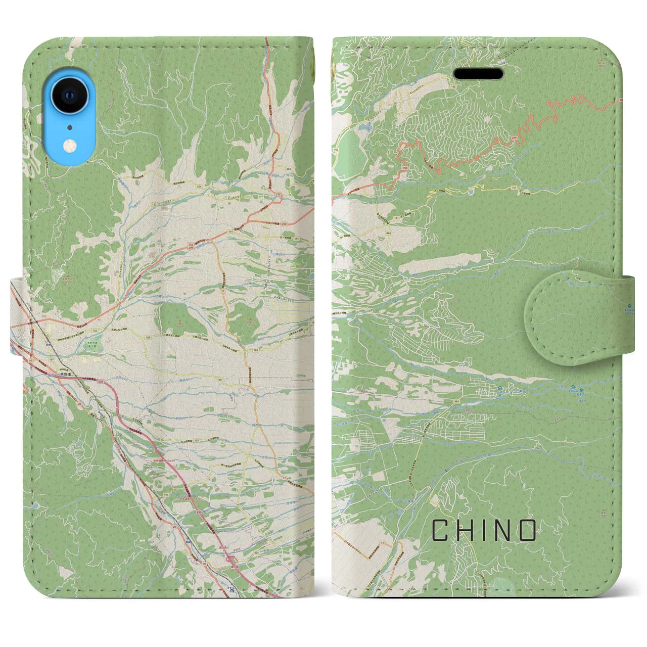【茅野】地図柄iPhoneケース（手帳両面タイプ・ナチュラル）iPhone XR 用