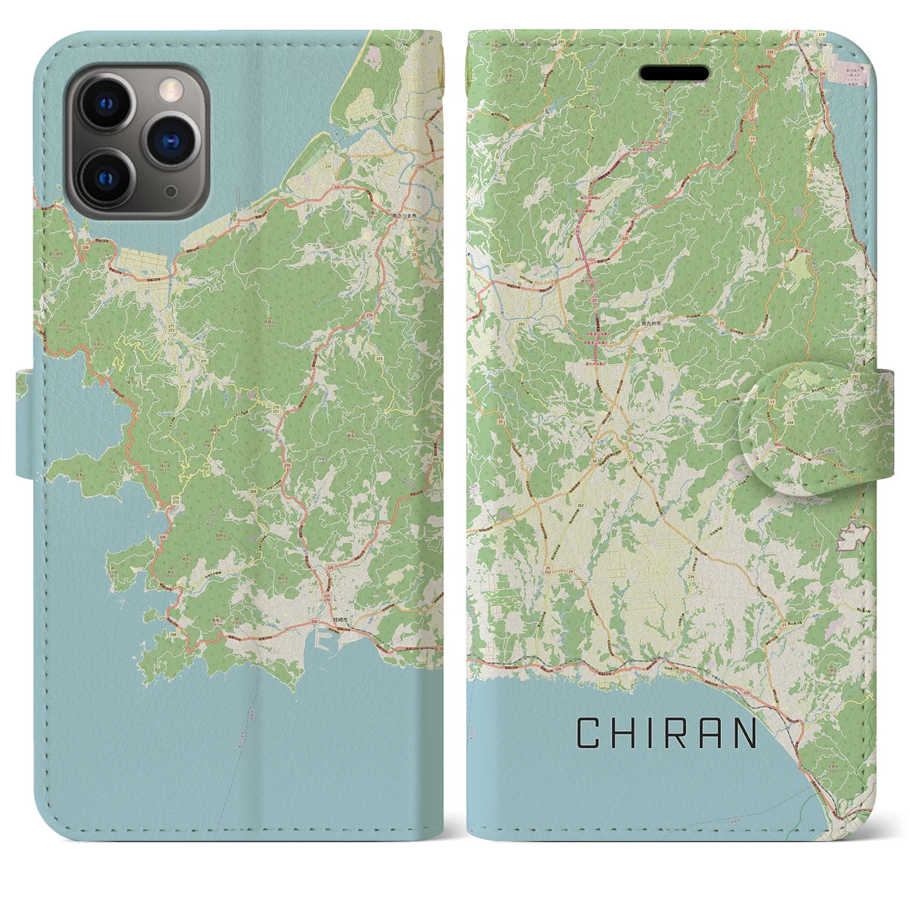 【知覧】地図柄iPhoneケース（手帳両面タイプ・ナチュラル）iPhone 11 Pro Max 用