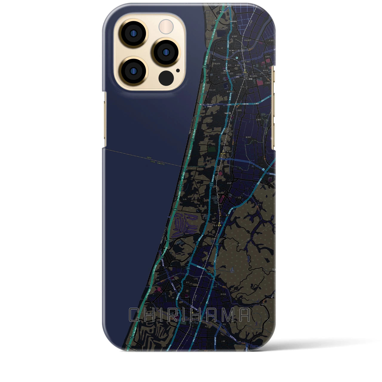 【千里浜】地図柄iPhoneケース（バックカバータイプ・ブラック）iPhone 12 Pro Max 用