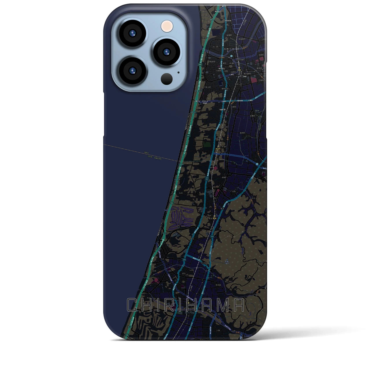 【千里浜】地図柄iPhoneケース（バックカバータイプ・ブラック）iPhone 13 Pro Max 用