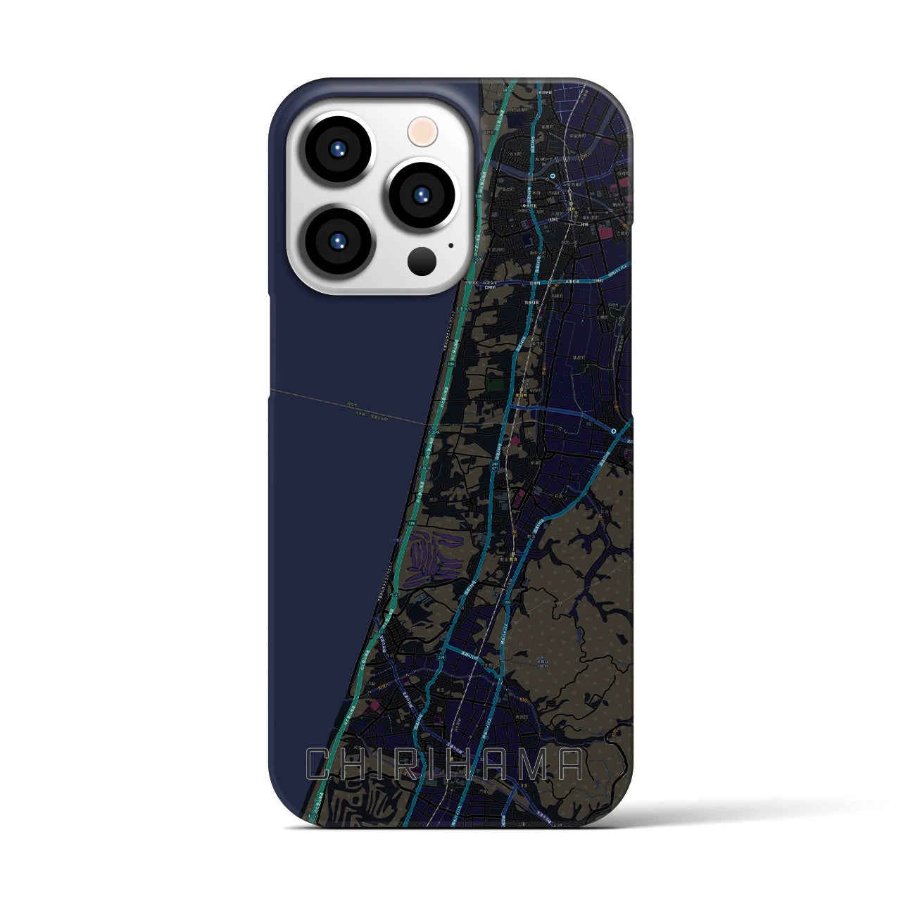 【千里浜】地図柄iPhoneケース（バックカバータイプ・ブラック）iPhone 13 Pro 用