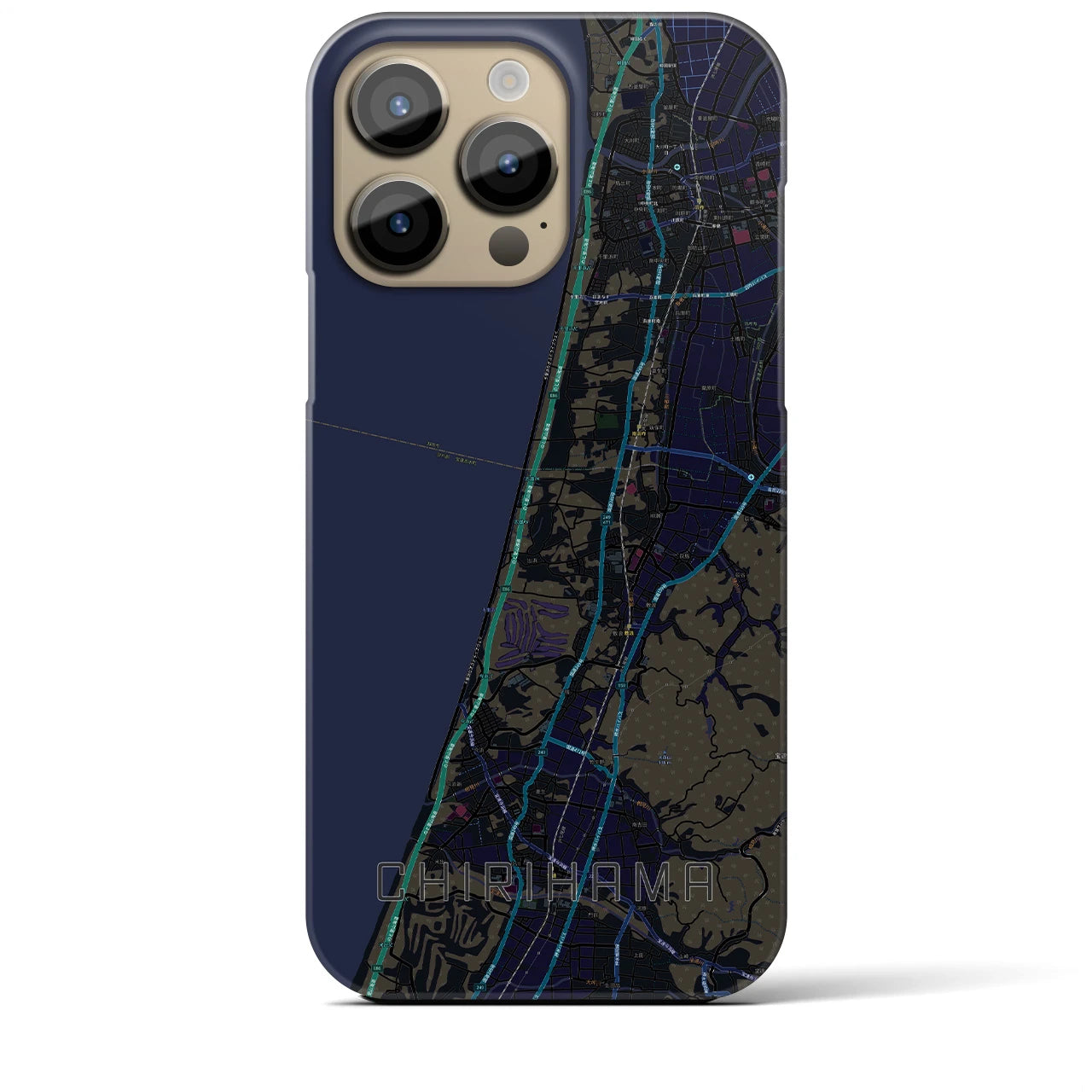 【千里浜】地図柄iPhoneケース（バックカバータイプ・ブラック）iPhone 14 Pro Max 用