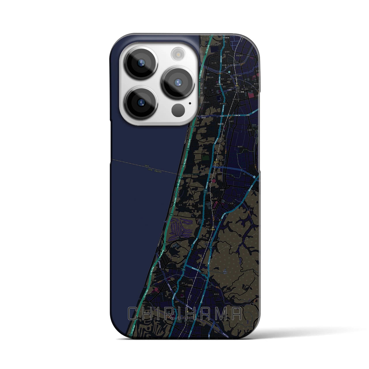 【千里浜】地図柄iPhoneケース（バックカバータイプ・ブラック）iPhone 14 Pro 用