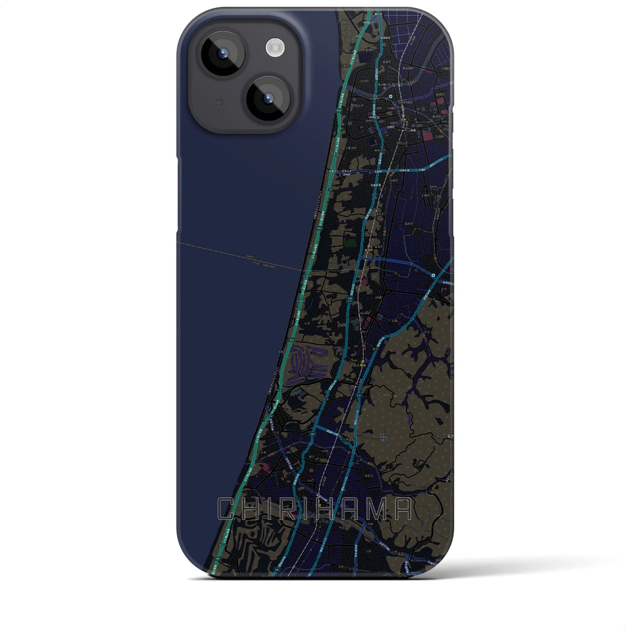 【千里浜】地図柄iPhoneケース（バックカバータイプ・ブラック）iPhone 14 Plus 用