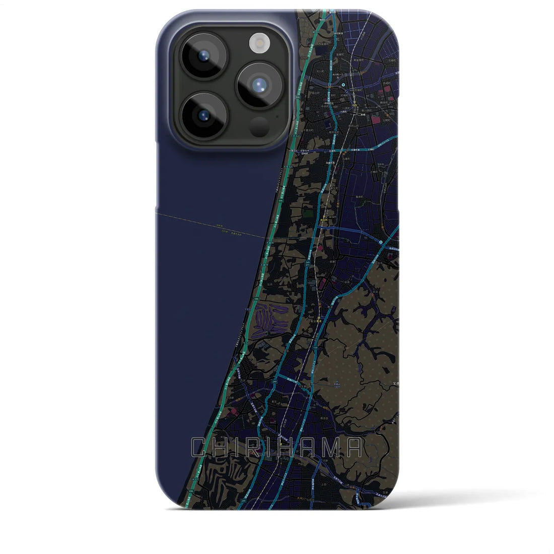 【千里浜】地図柄iPhoneケース（バックカバータイプ・ブラック）iPhone 15 Pro Max 用