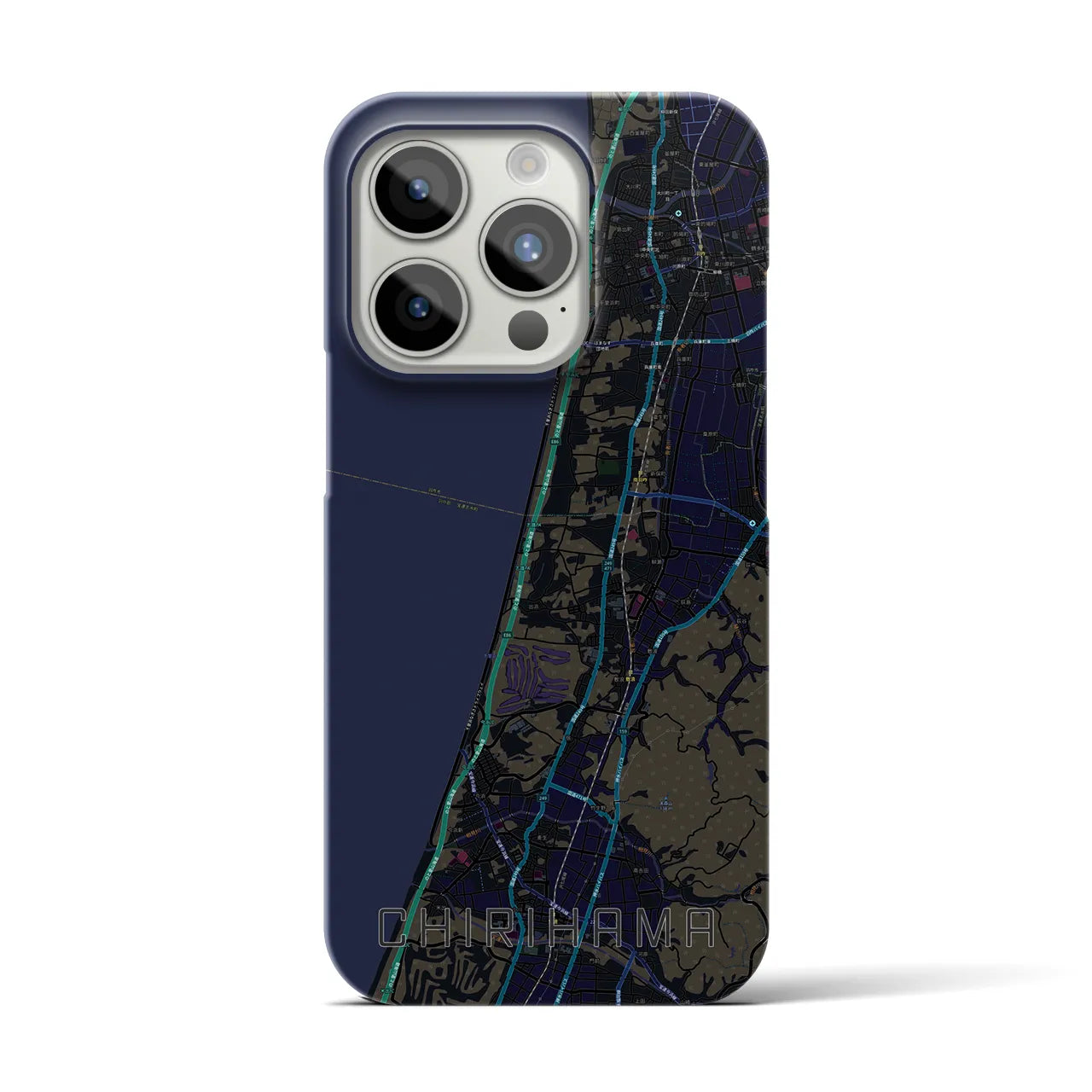 【千里浜】地図柄iPhoneケース（バックカバータイプ・ブラック）iPhone 15 Pro 用