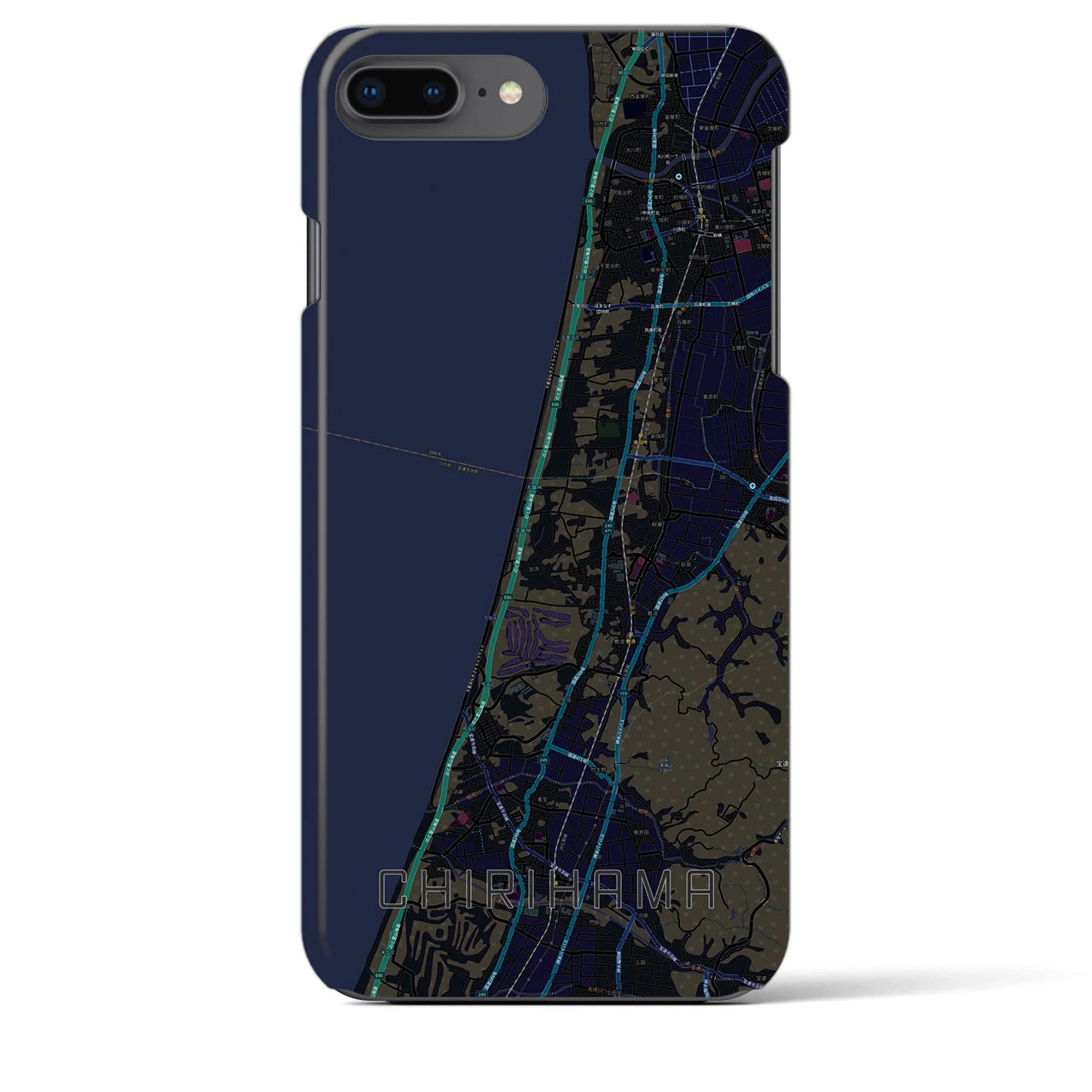 【千里浜】地図柄iPhoneケース（バックカバータイプ・ブラック）iPhone 8Plus /7Plus / 6sPlus / 6Plus 用