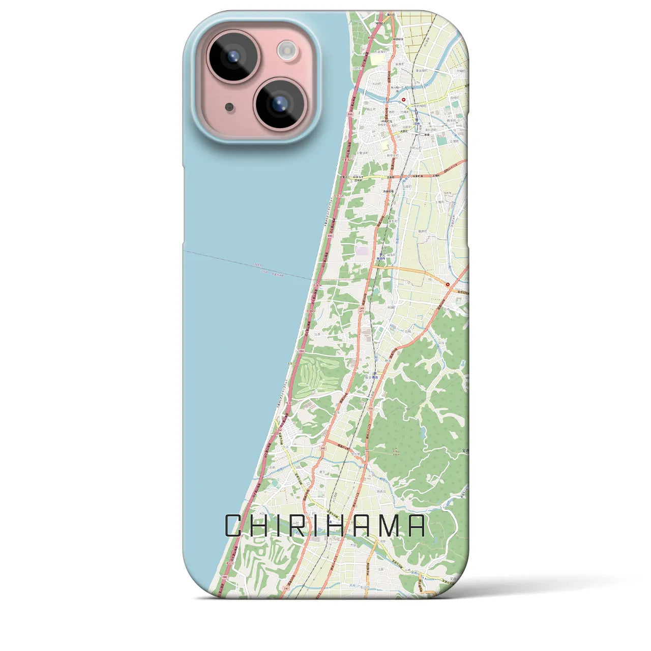 【千里浜】地図柄iPhoneケース（バックカバータイプ・ナチュラル）iPhone 15 Plus 用