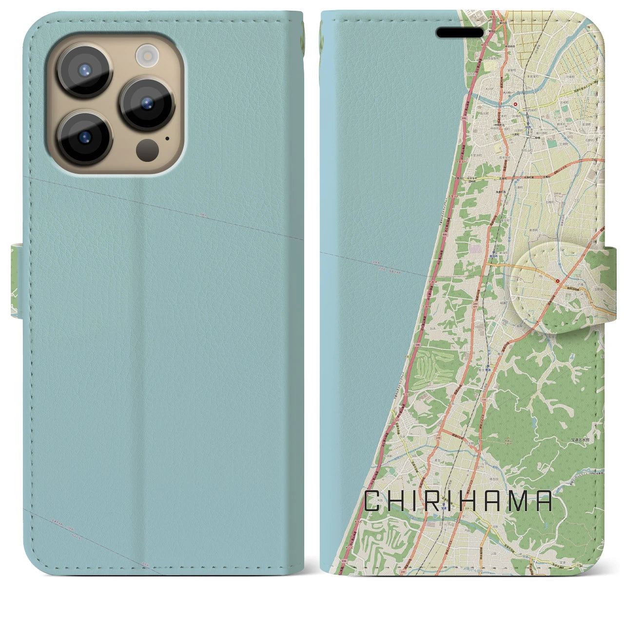 【千里浜】地図柄iPhoneケース（手帳両面タイプ・ナチュラル）iPhone 14 Pro Max 用