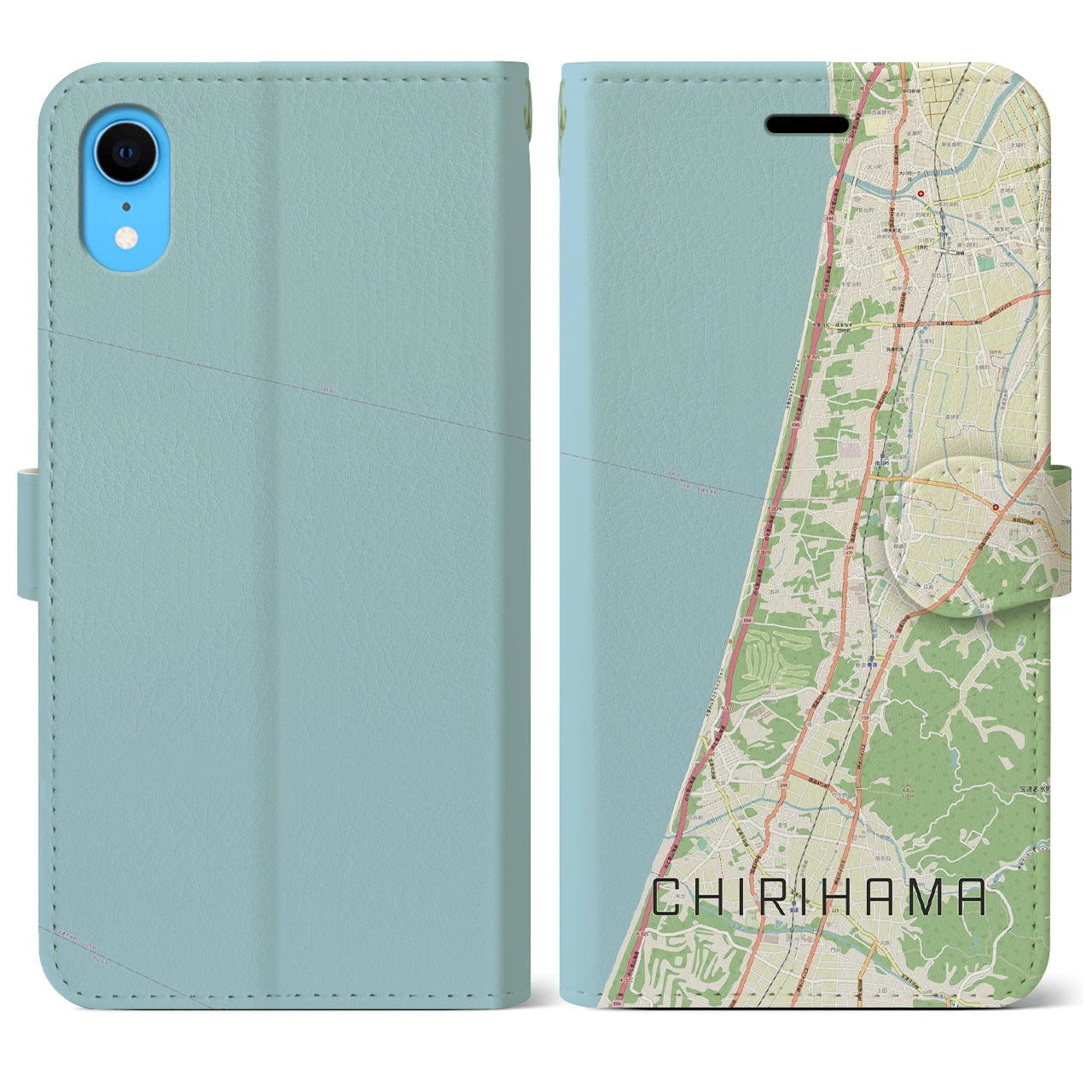 【千里浜】地図柄iPhoneケース（手帳両面タイプ・ナチュラル）iPhone XR 用