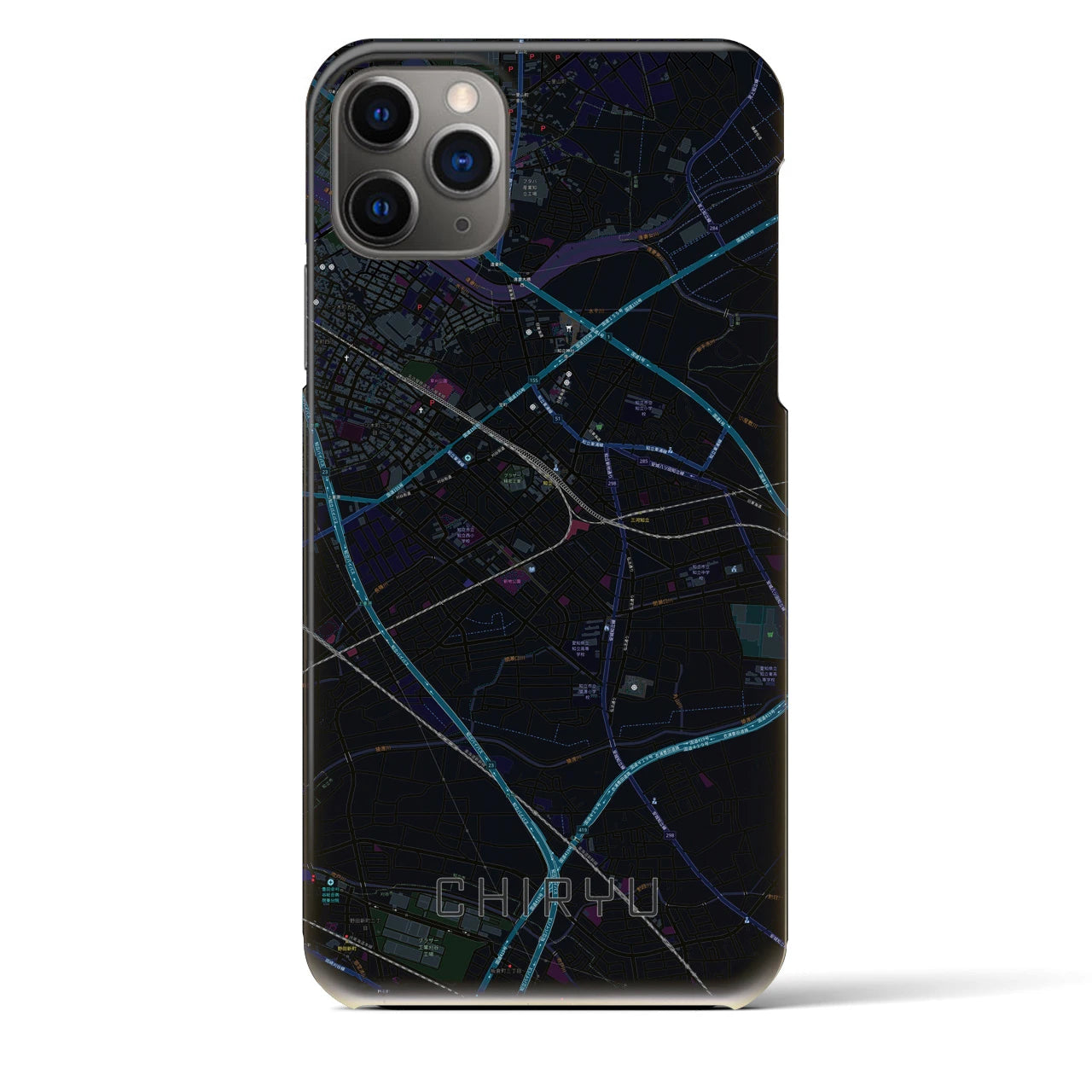 【知立】地図柄iPhoneケース（バックカバータイプ・ブラック）iPhone 11 Pro Max 用