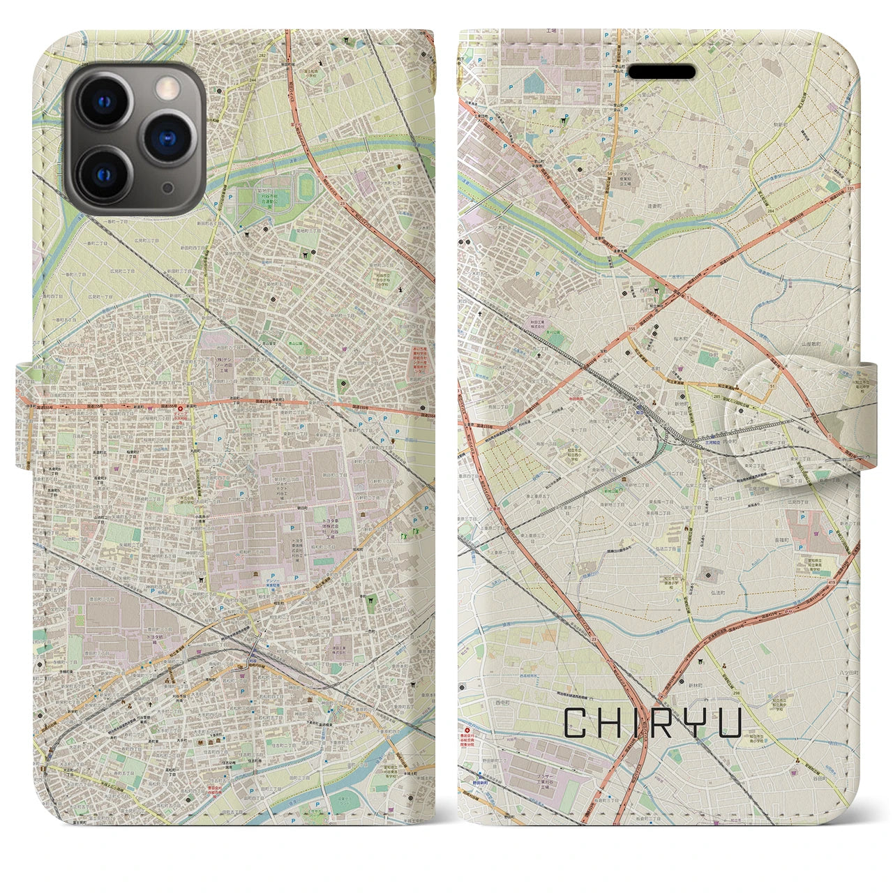 【知立】地図柄iPhoneケース（手帳両面タイプ・ナチュラル）iPhone 11 Pro Max 用