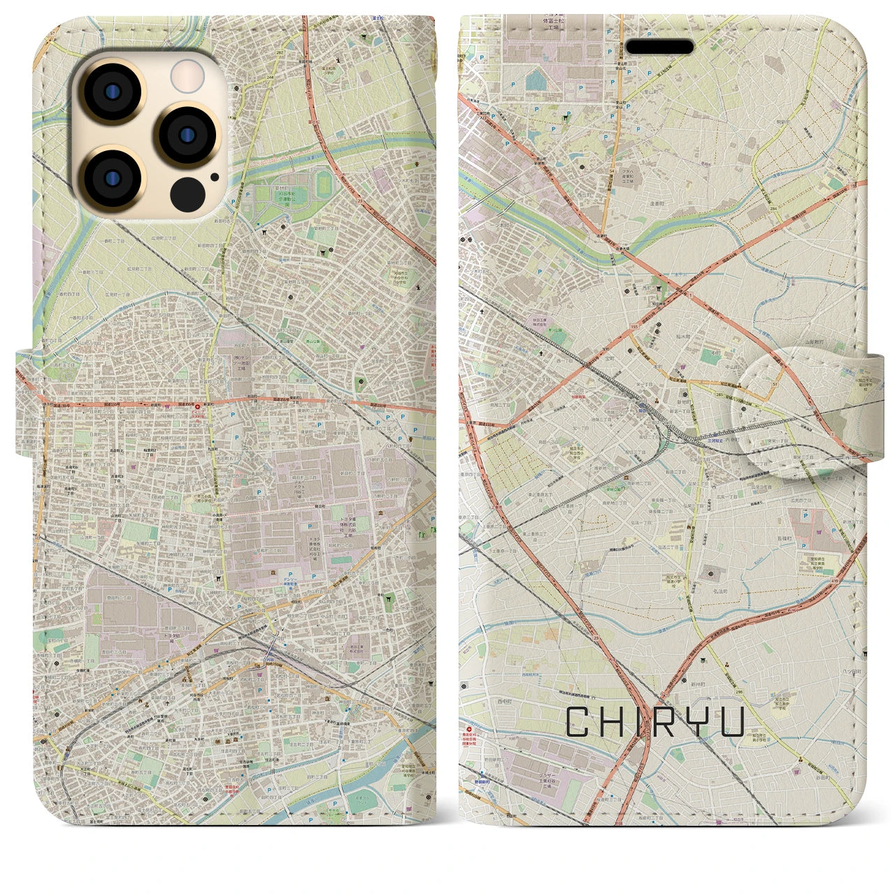 【知立】地図柄iPhoneケース（手帳両面タイプ・ナチュラル）iPhone 12 Pro Max 用