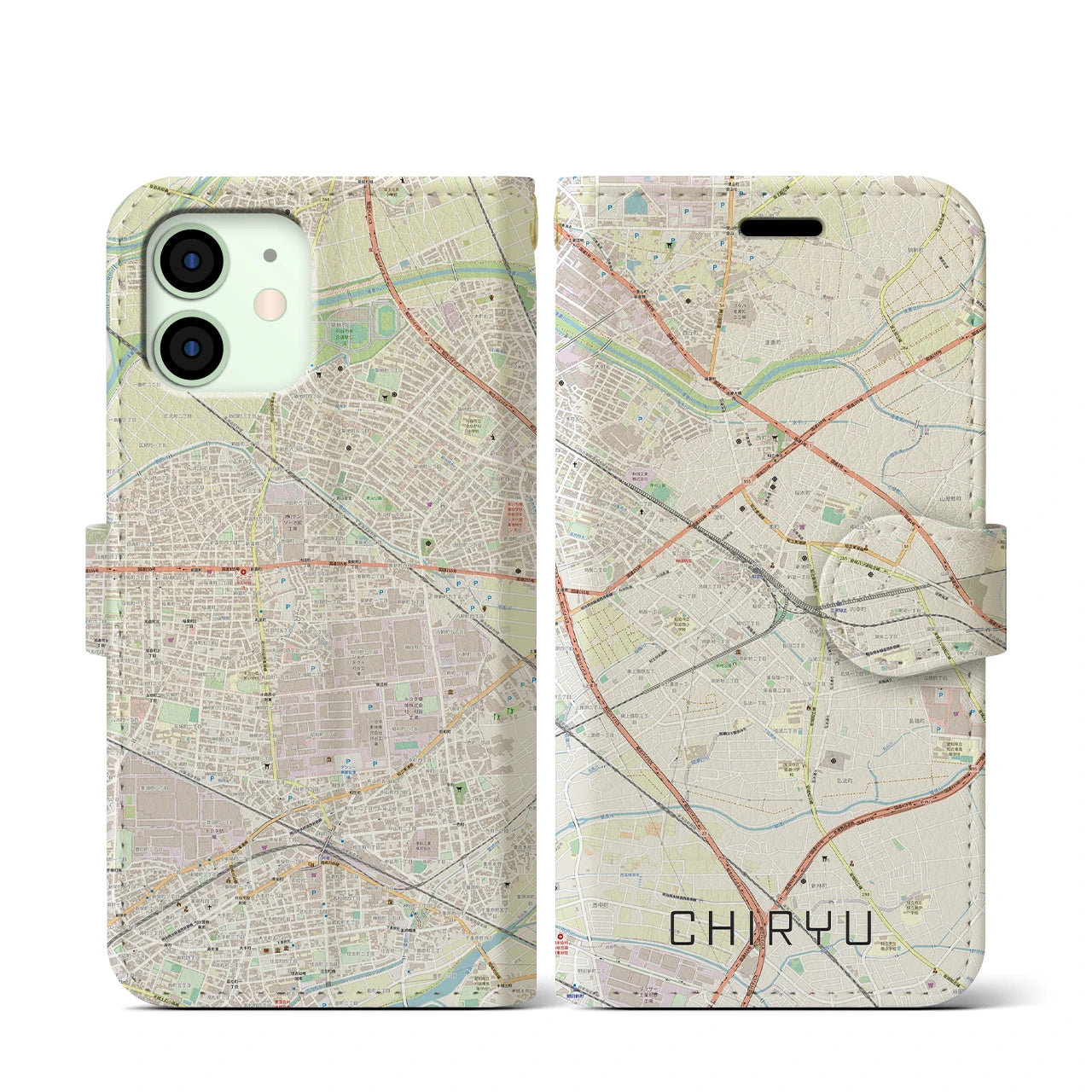 【知立】地図柄iPhoneケース（手帳両面タイプ・ナチュラル）iPhone 12 mini 用