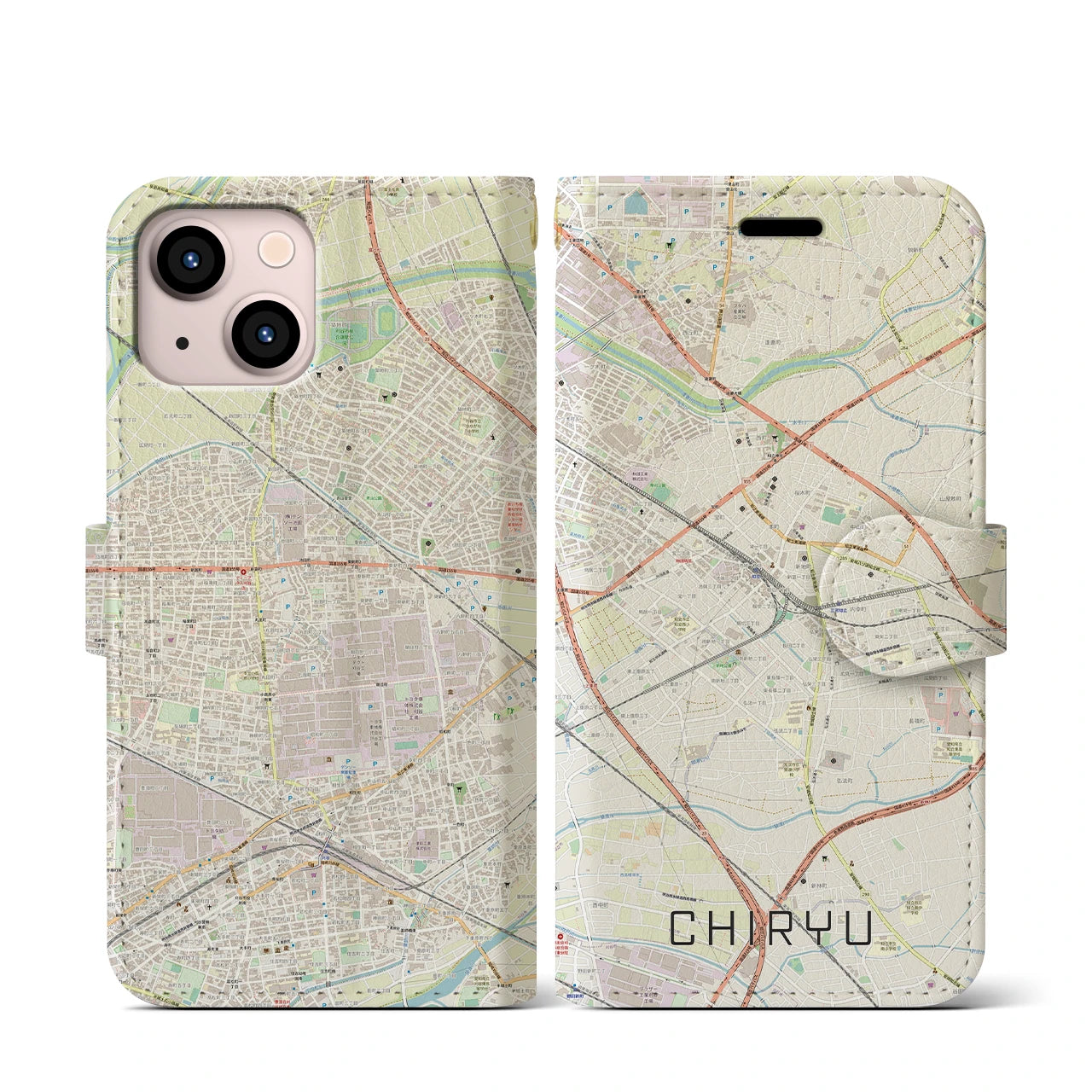 【知立】地図柄iPhoneケース（手帳両面タイプ・ナチュラル）iPhone 13 mini 用