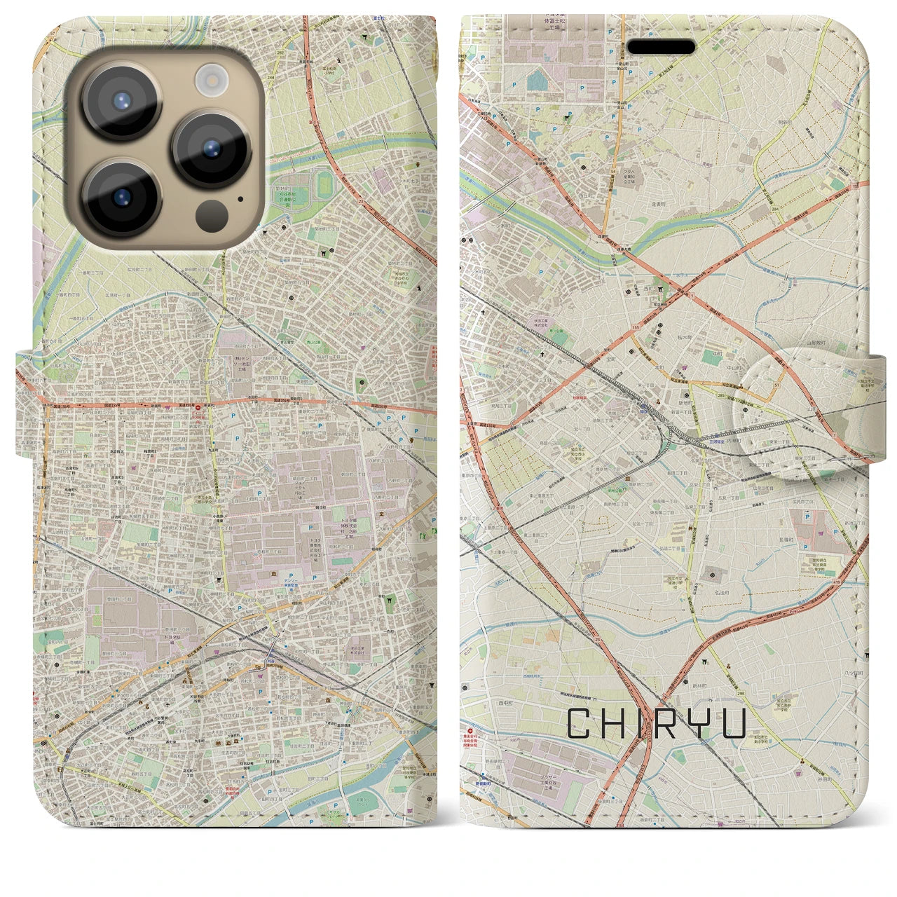 【知立】地図柄iPhoneケース（手帳両面タイプ・ナチュラル）iPhone 14 Pro Max 用