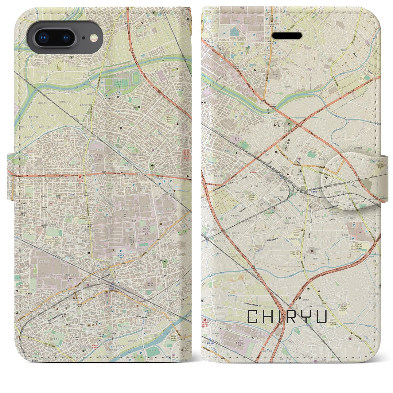 【知立】地図柄iPhoneケース（手帳両面タイプ・ナチュラル）iPhone 8Plus /7Plus / 6sPlus / 6Plus 用