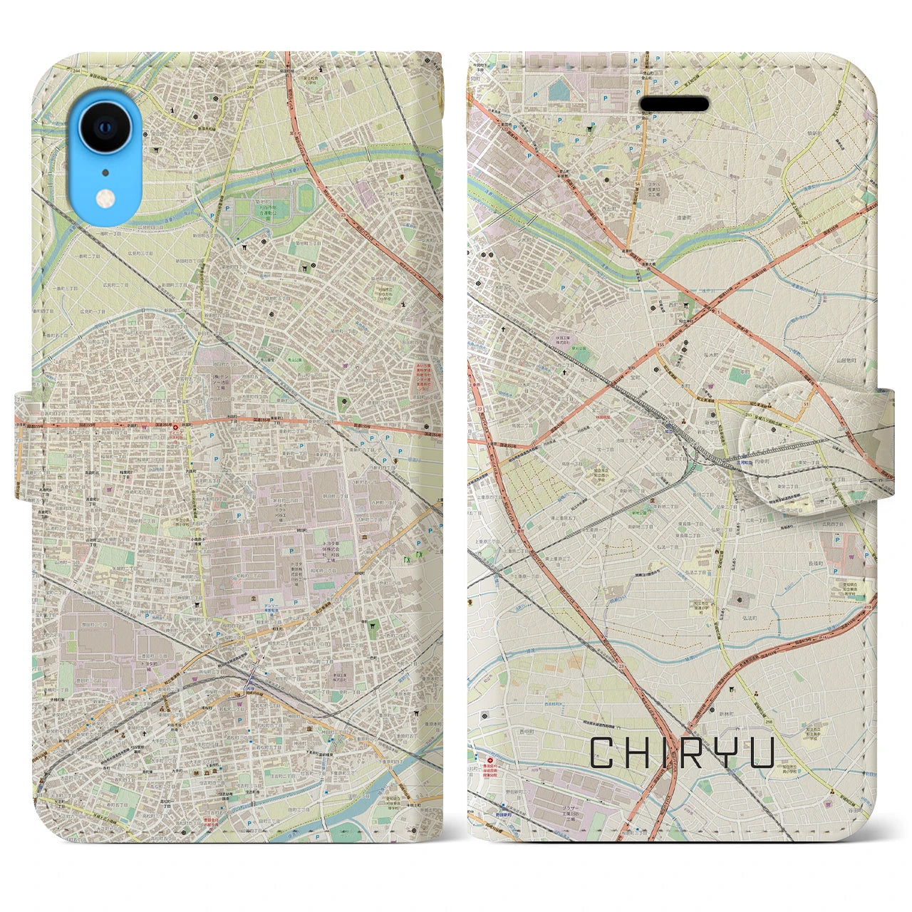 【知立】地図柄iPhoneケース（手帳両面タイプ・ナチュラル）iPhone XR 用
