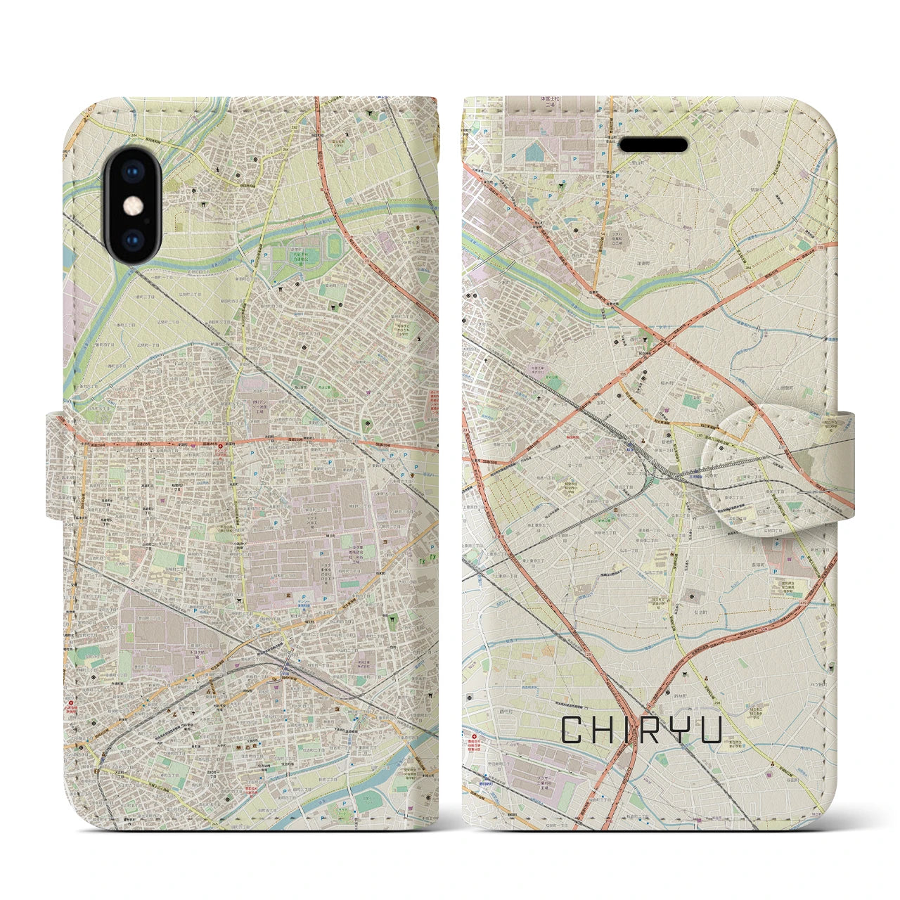 【知立】地図柄iPhoneケース（手帳両面タイプ・ナチュラル）iPhone XS / X 用