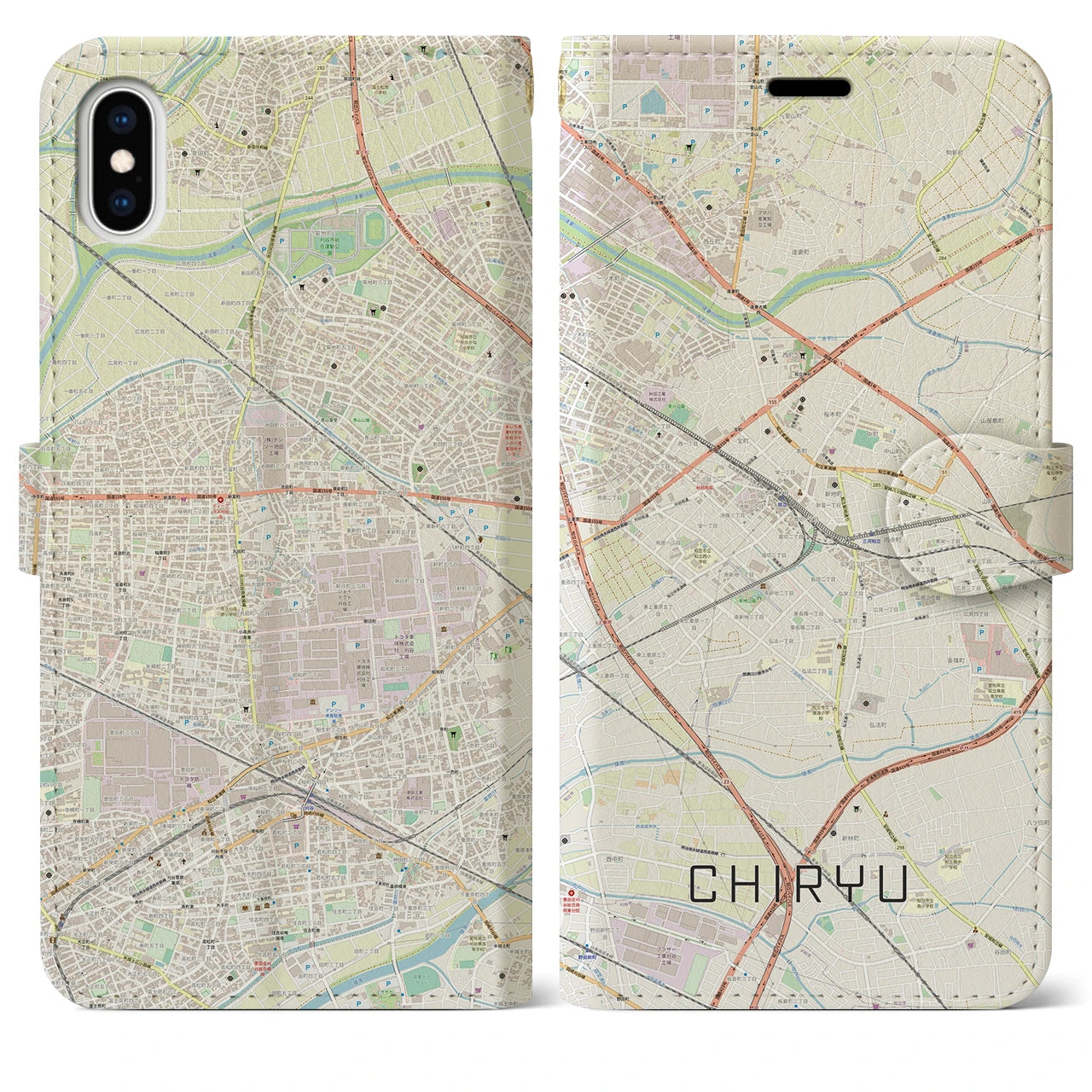 【知立】地図柄iPhoneケース（手帳両面タイプ・ナチュラル）iPhone XS Max 用