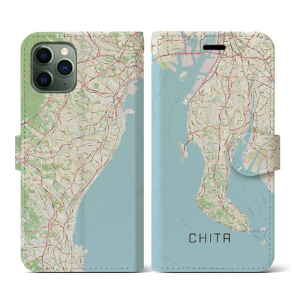 【知多2（愛知県）】地図柄iPhoneケース（手帳タイプ）ナチュラル・iPhone 11 Pro 用