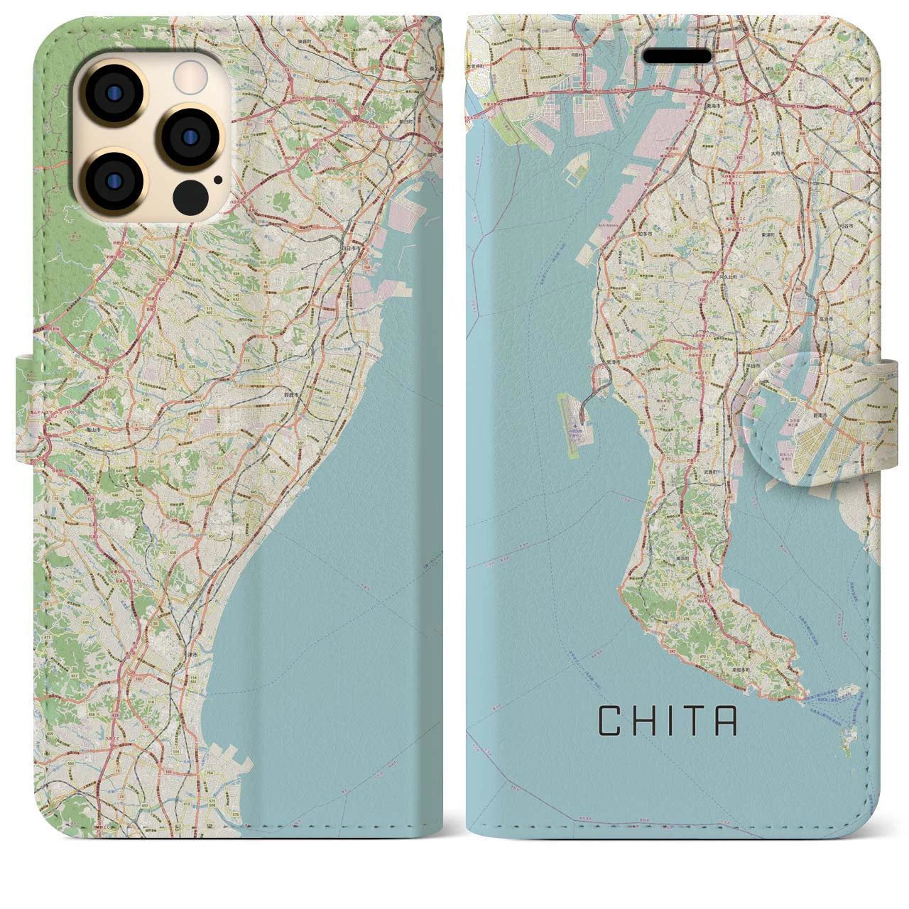 【知多2】地図柄iPhoneケース（手帳両面タイプ・ナチュラル）iPhone 12 Pro Max 用