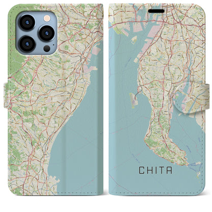 【知多2（愛知県）】地図柄iPhoneケース（手帳タイプ）ナチュラル・iPhone 13 Pro Max 用