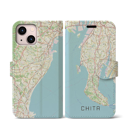 【知多2（愛知県）】地図柄iPhoneケース（手帳タイプ）ナチュラル・iPhone 13 mini 用