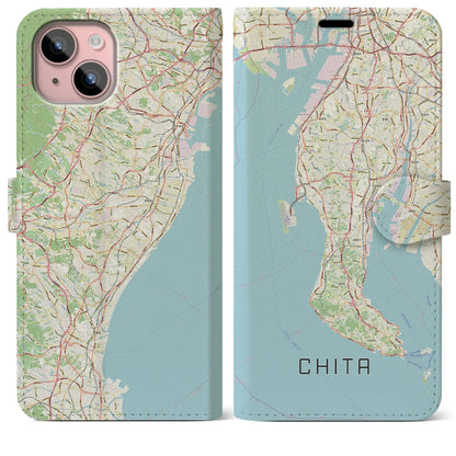 【知多2（愛知県）】地図柄iPhoneケース（手帳タイプ）ナチュラル・iPhone 15 Plus 用