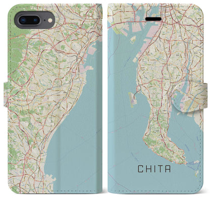 【知多2（愛知県）】地図柄iPhoneケース（手帳タイプ）ナチュラル・iPhone 8Plus /7Plus / 6sPlus / 6Plus 用