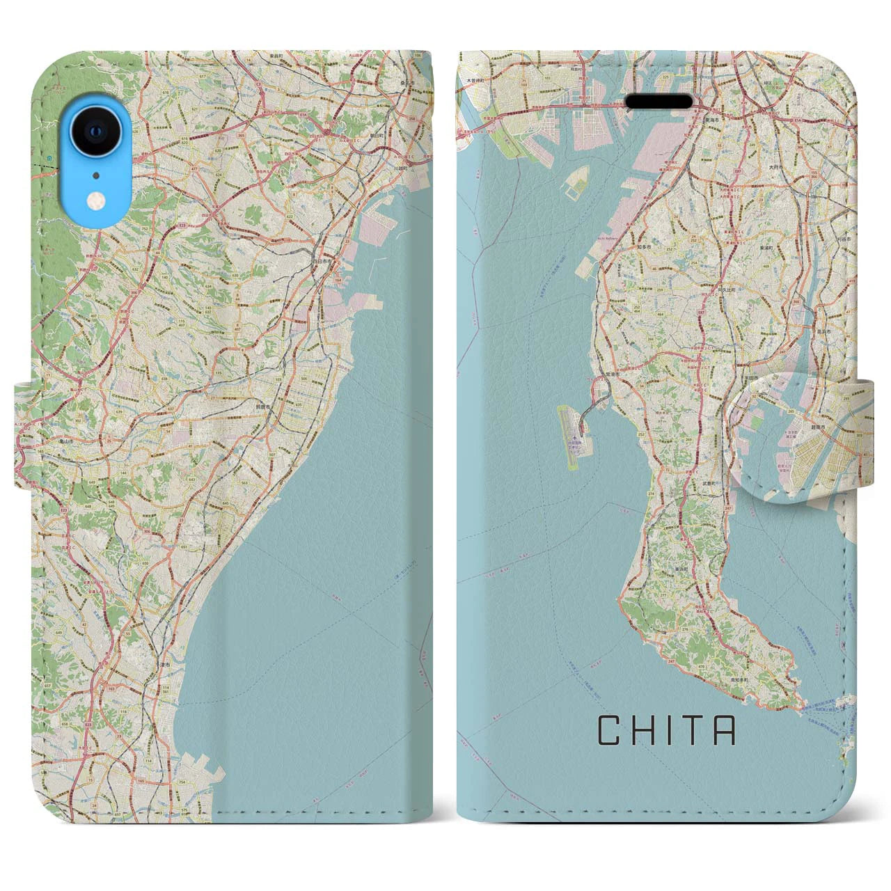 【知多2】地図柄iPhoneケース（手帳両面タイプ・ナチュラル）iPhone XR 用