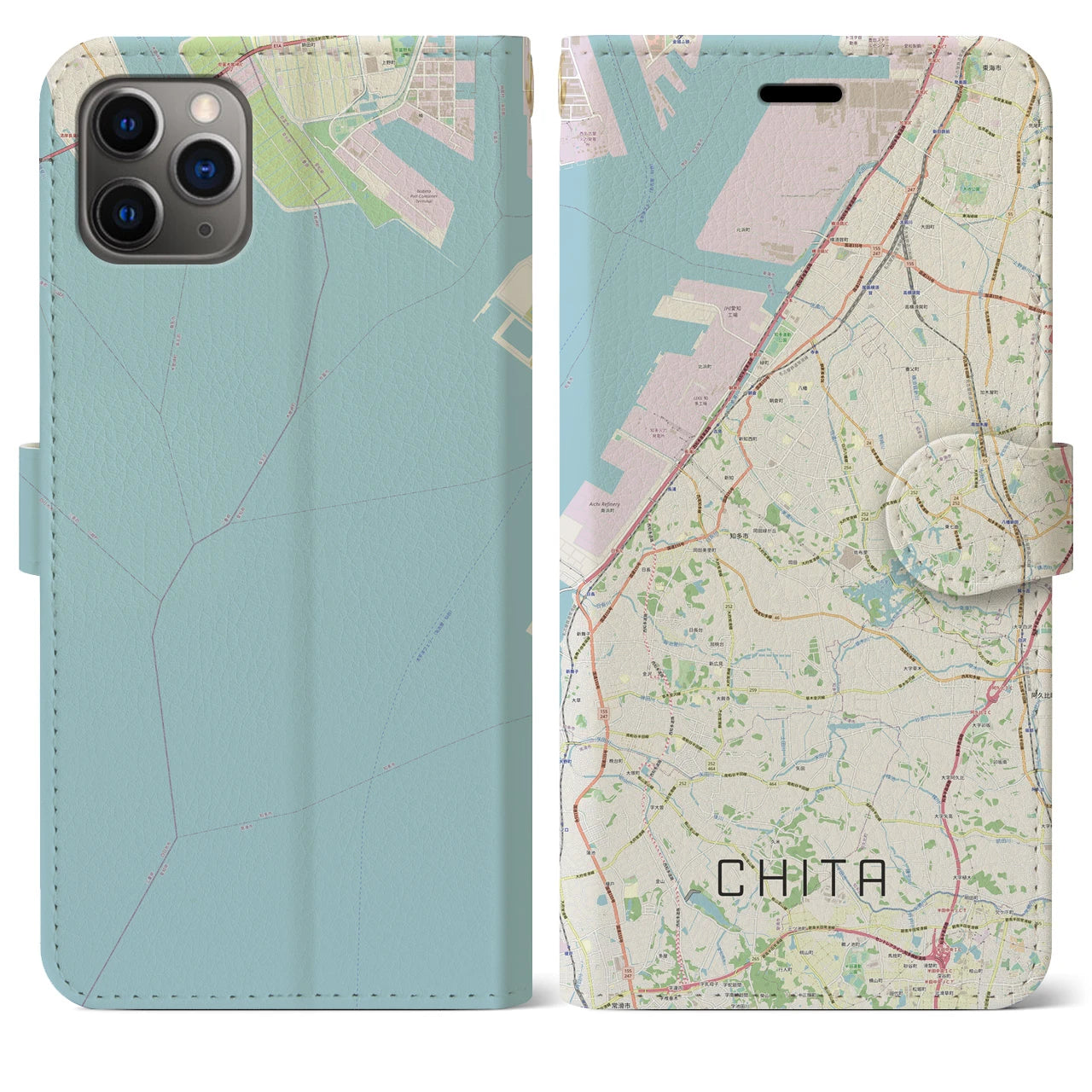 【知多（愛知県）】地図柄iPhoneケース（手帳タイプ）ナチュラル・iPhone 11 Pro Max 用