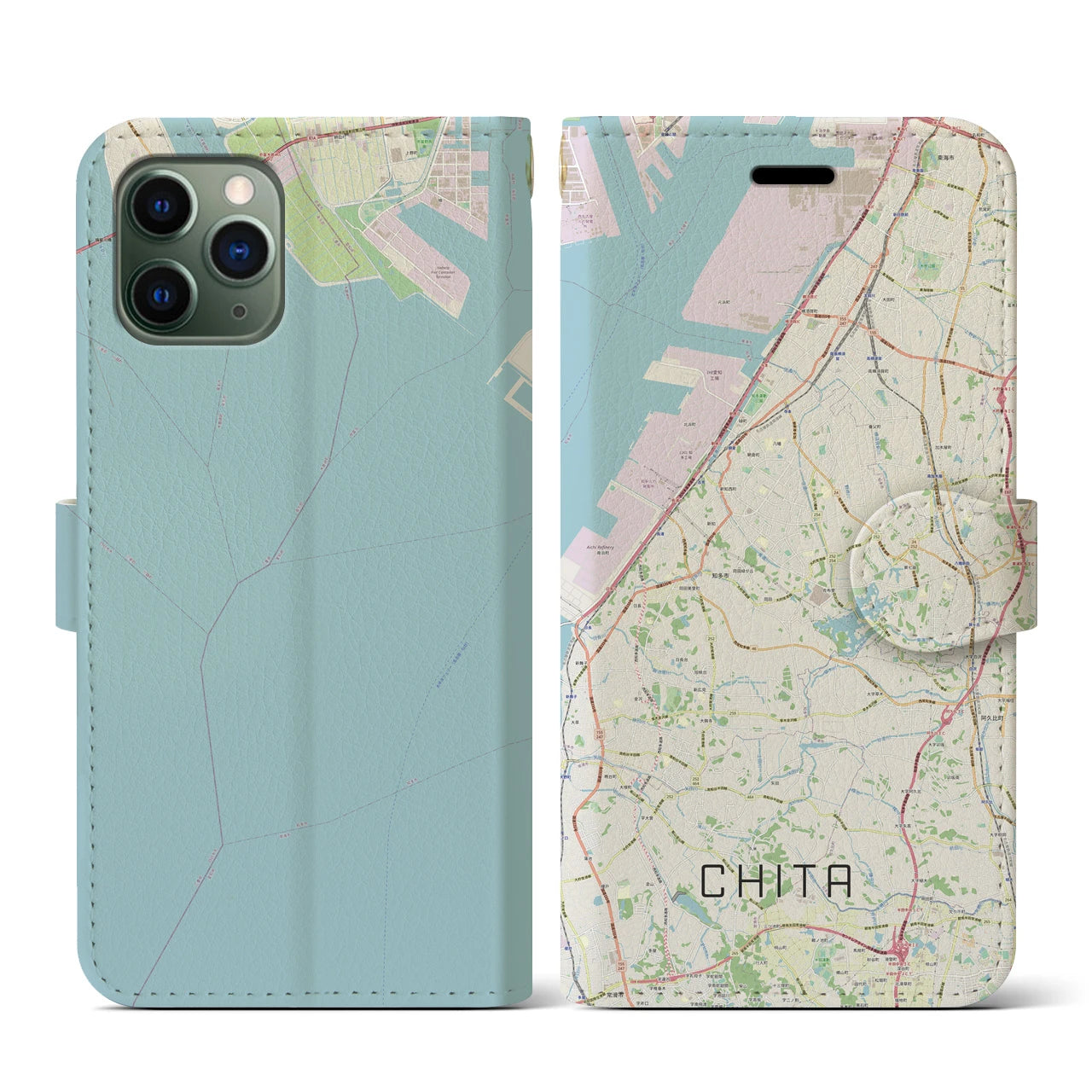 【知多（愛知県）】地図柄iPhoneケース（手帳タイプ）ナチュラル・iPhone 11 Pro 用