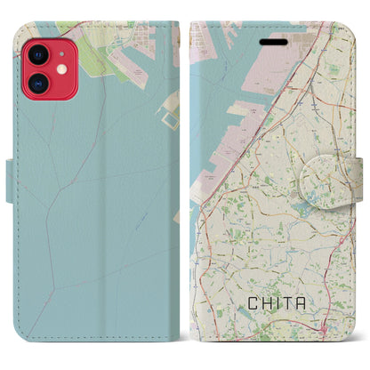 【知多（愛知県）】地図柄iPhoneケース（手帳タイプ）ナチュラル・iPhone 11 用