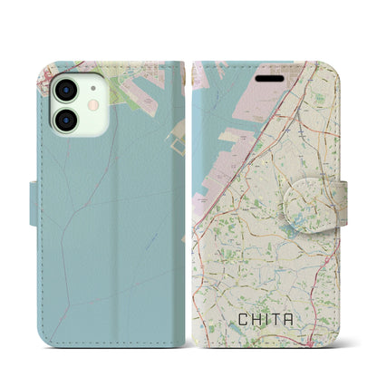 【知多（愛知県）】地図柄iPhoneケース（手帳タイプ）ナチュラル・iPhone 12 mini 用