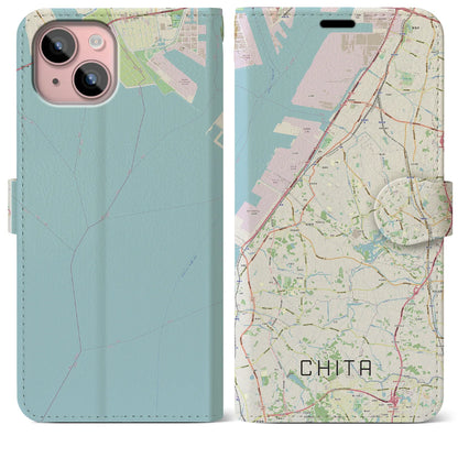 【知多（愛知県）】地図柄iPhoneケース（手帳タイプ）ナチュラル・iPhone 15 Plus 用